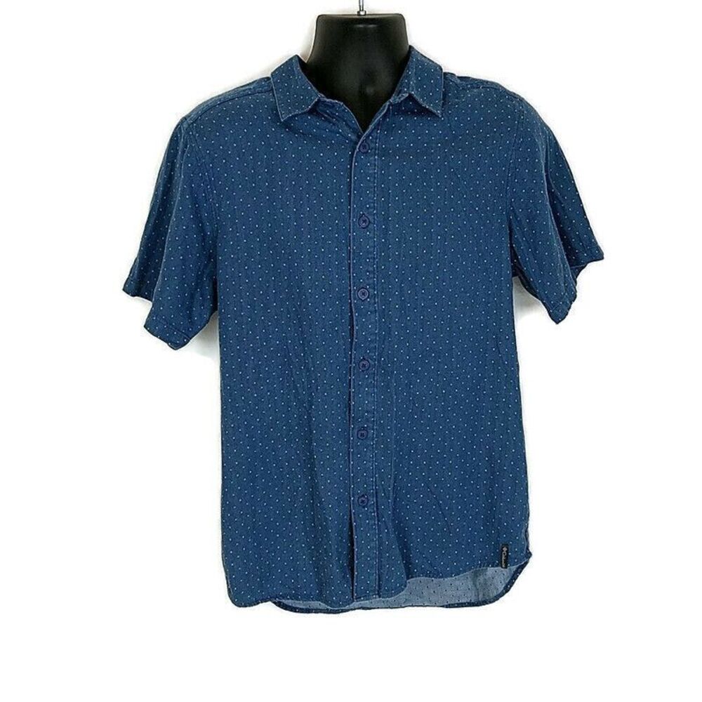 💥5/$25 Columbia Mens sz M Shirt Blue Polka Dot Button Up Short Sleeve Collared
